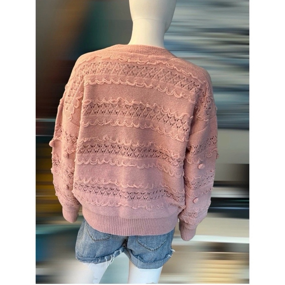 ENTRO lightweight knit knotted detail button front cardigan size medium - Picture 3 of 5